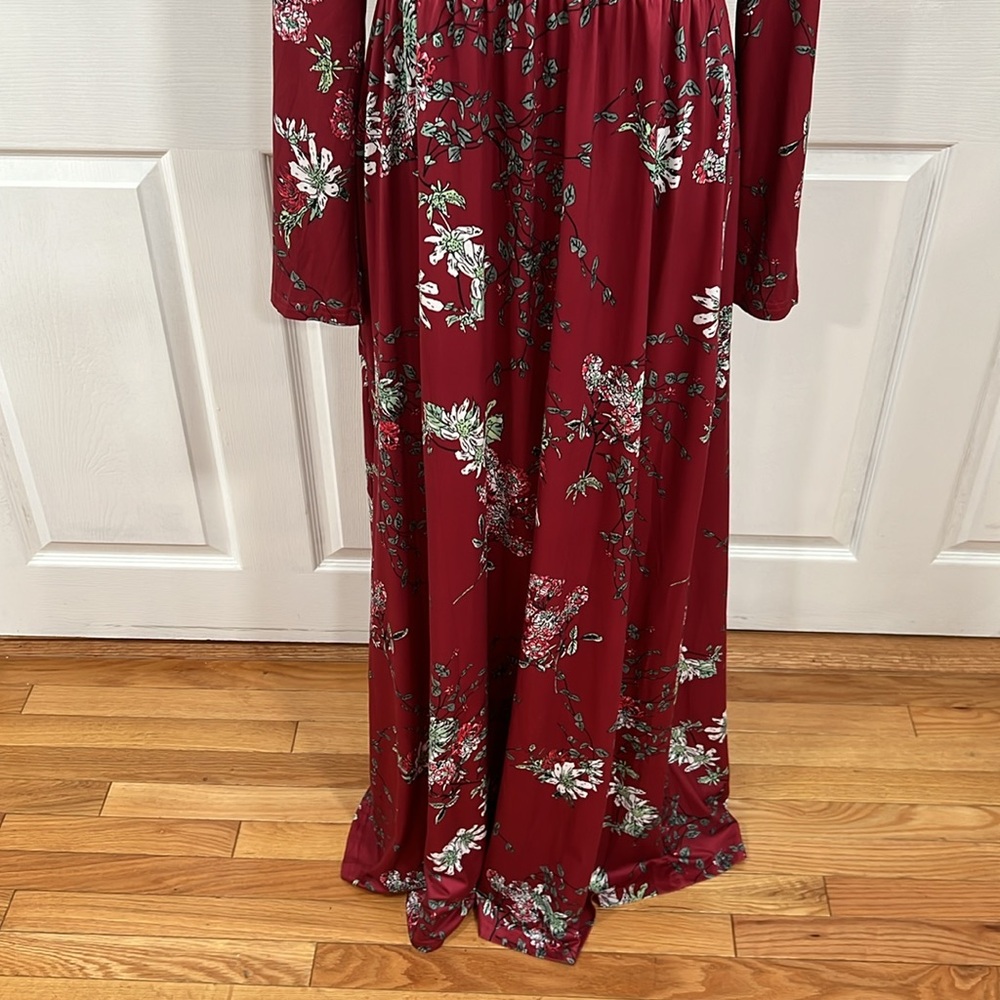 Like new🌹Burgundy Floral Maxi Dress with Long Sleeves size XL - Picture 5 of 16